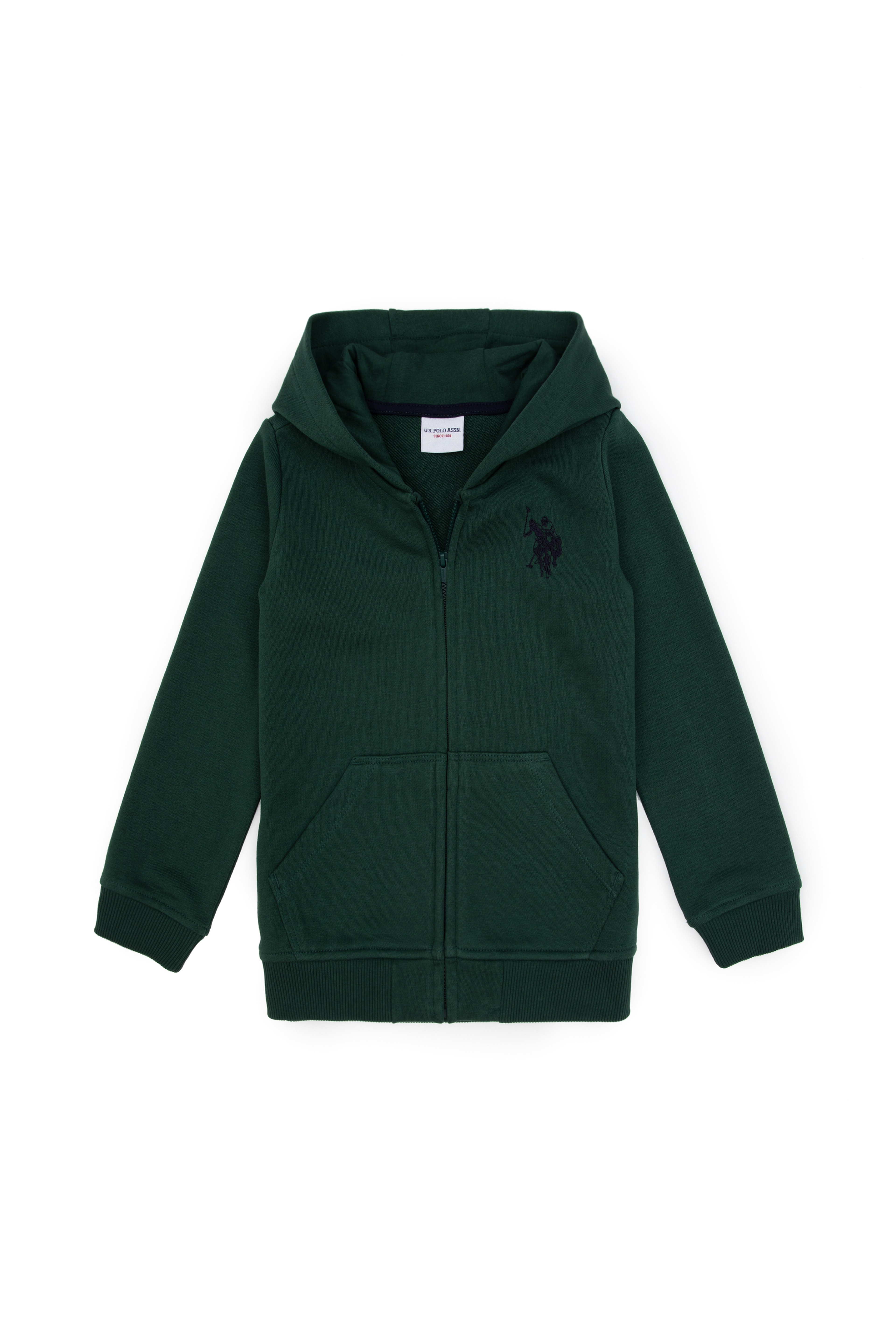 Erkek Çocuk Koyu Yeşil Fermuarlı Kapüşonlu Sweatshirt