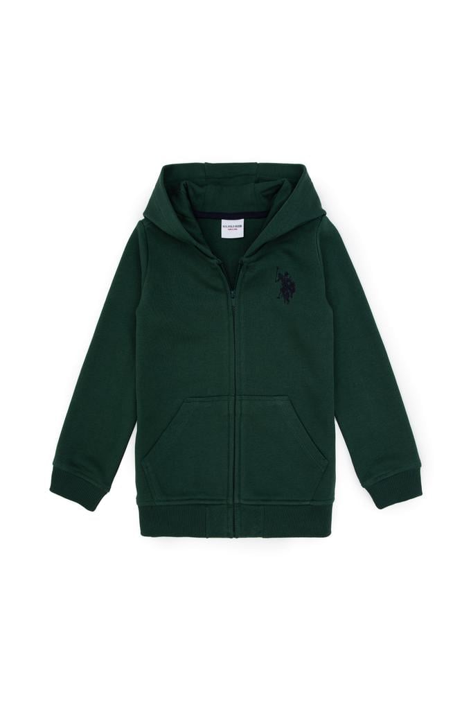 Erkek Çocuk Koyu Yeşil Fermuarlı Kapüşonlu Sweatshirt