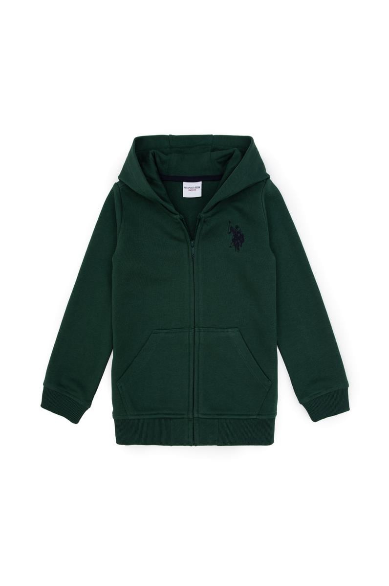 Erkek Çocuk Koyu Yeşil Fermuarlı Kapüşonlu Sweatshirt
