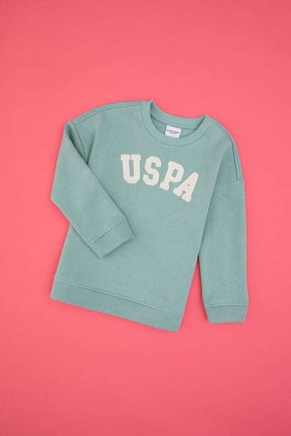Kız Çocuk Mint Bisiklet Yaka Şardonlu Sweatshirt