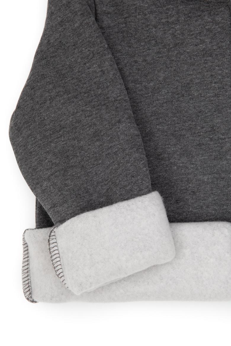 Erkek Çocuk Antrasit Melanj Fermuarlı Şardonlu Kapüşonlu Örme Hırka - 50313852133