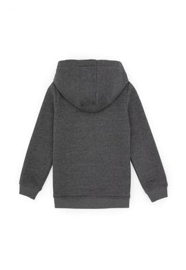 Erkek Çocuk Antrasit Melanj Fermuarlı Şardonlu Kapüşonlu Örme Hırka - 50313852133
