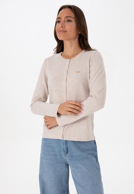 Kadın Taş Melanj Basic Triko Hırka - 50307719050