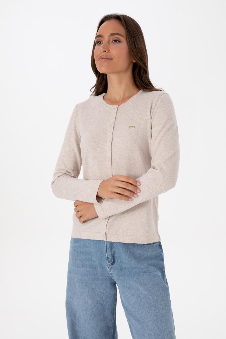 Kadın Taş Melanj Basic Triko Hırka - 50307719050