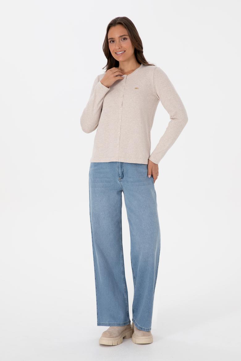 Kadın Taş Melanj Basic Triko Hırka - 50307719050