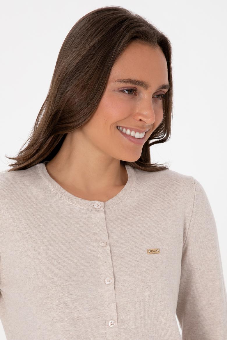 Kadın Taş Melanj Basic Triko Hırka - 50307719050