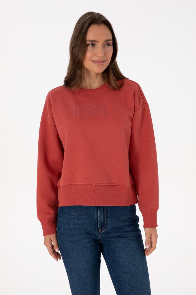 Kadın Kiremit Bisiklet Yaka Basic Sweatshirt