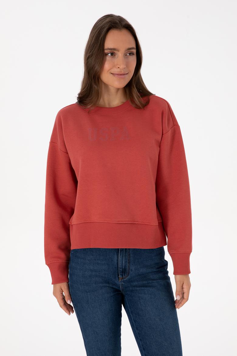 Kadın Kiremit Bisiklet Yaka Basic Sweatshirt