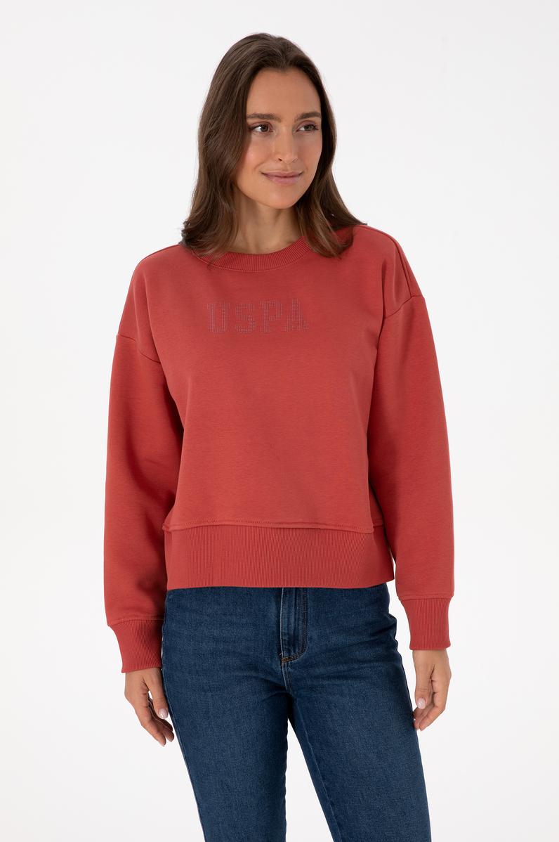 Kadın Kiremit Bisiklet Yaka Basic Sweatshirt