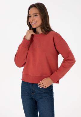 Kadın Kiremit Bisiklet Yaka Basic Sweatshirt - 50307752025