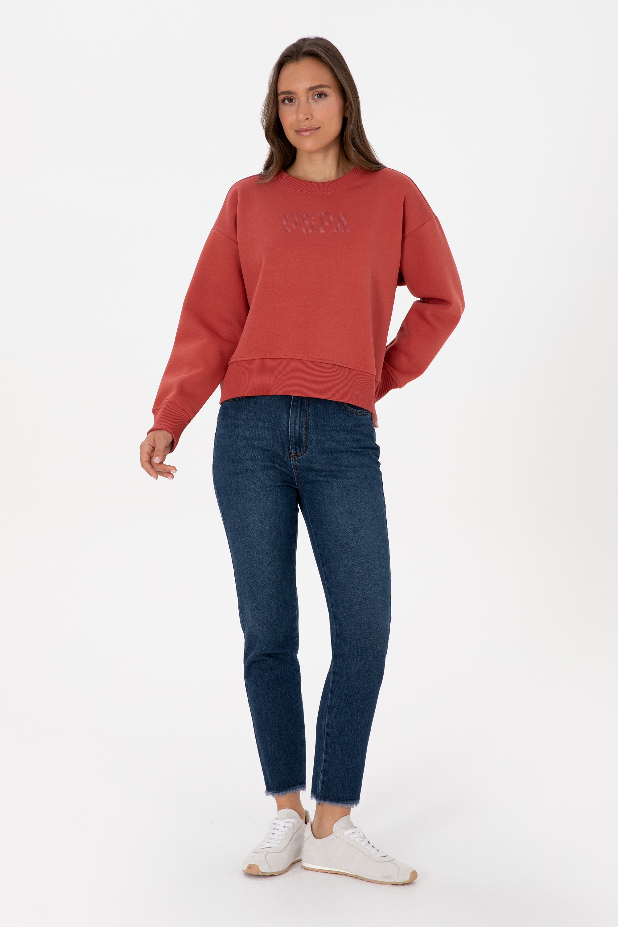 Kadın Kiremit Bisiklet Yaka Basic Sweatshirt - 50307752025