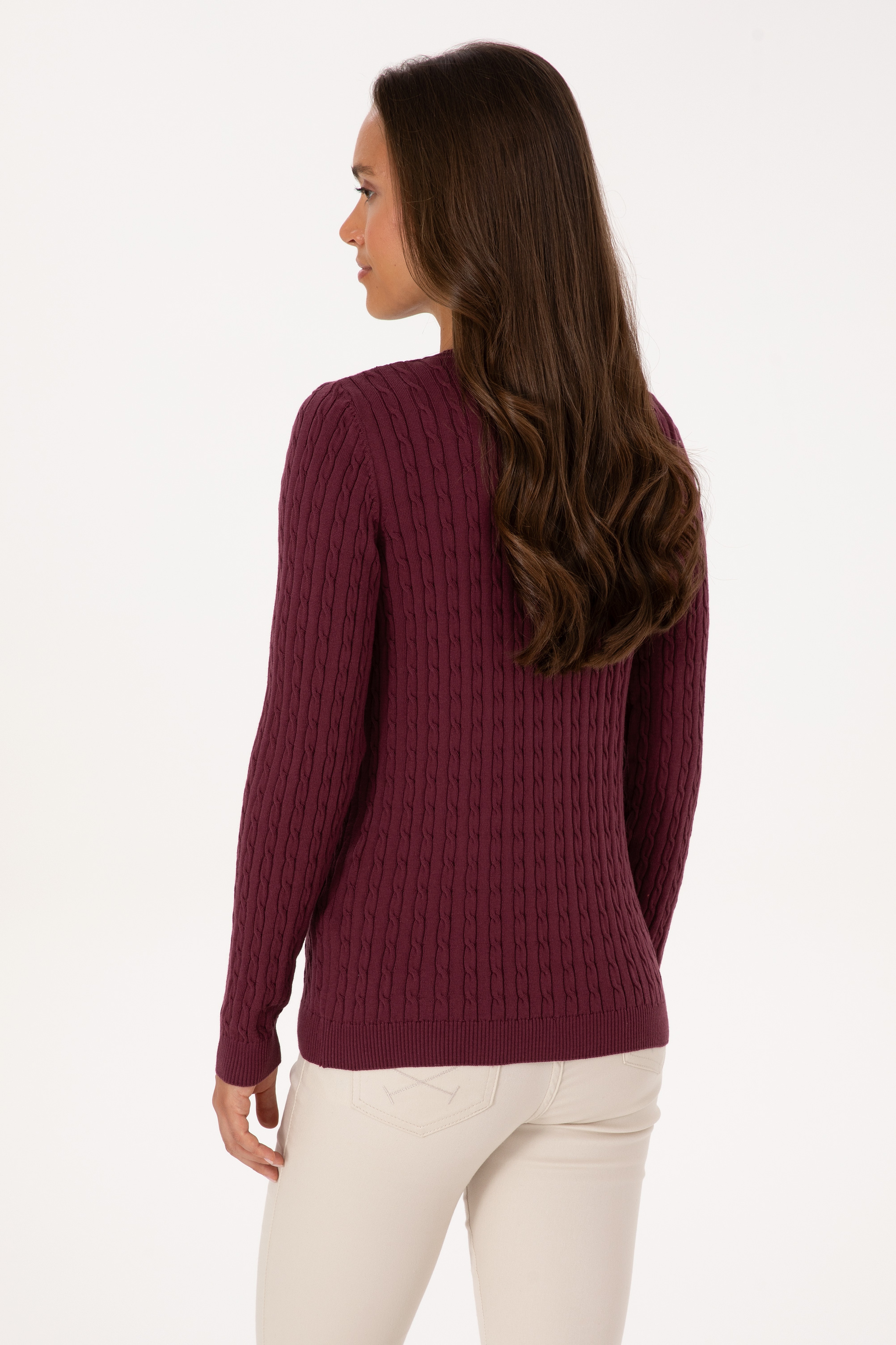 Kadın Bordo Basic Kazak - Image 5