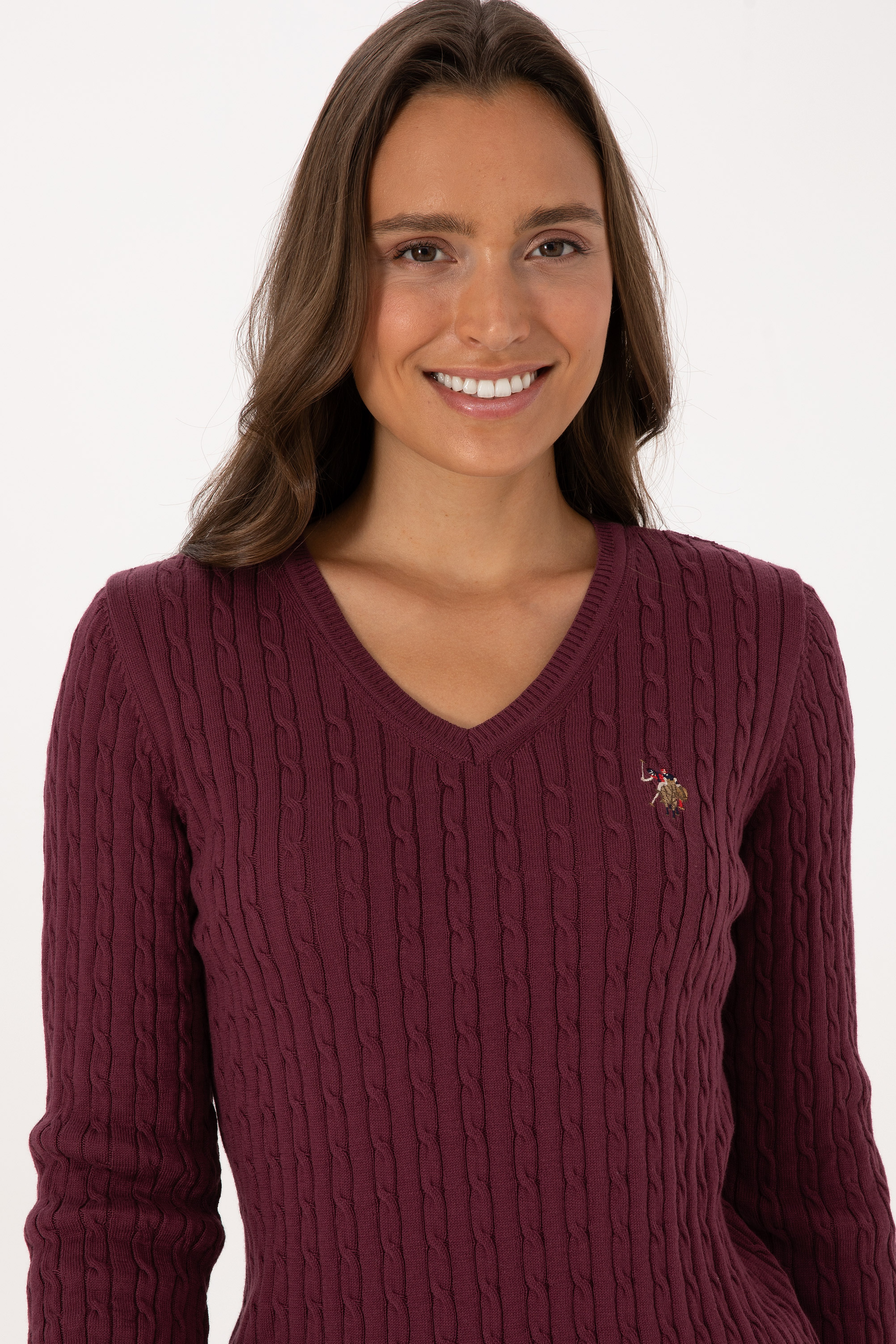 Kadın Bordo Basic Kazak - Image 2