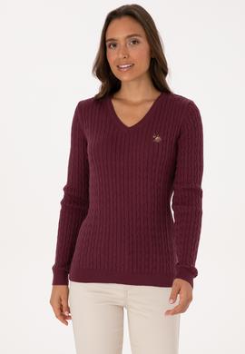 Kadın Bordo Basic Kazak - 50307700034