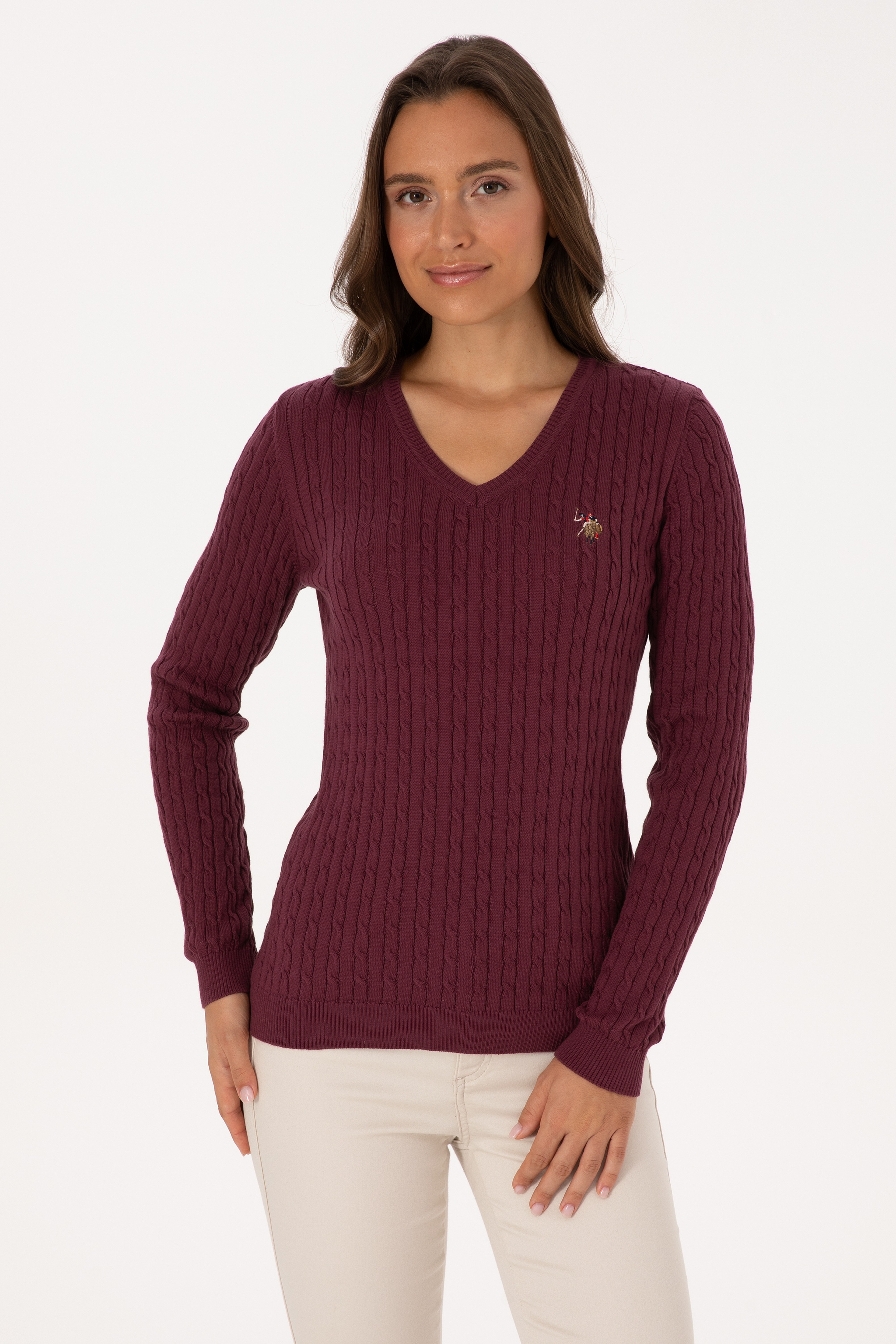 Kadın Bordo Basic Kazak - Image 3