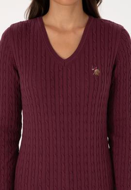 Kadın Bordo Basic Kazak - 50307700034