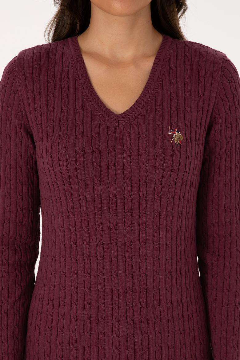 Kadın Bordo Basic Kazak - 50307700034