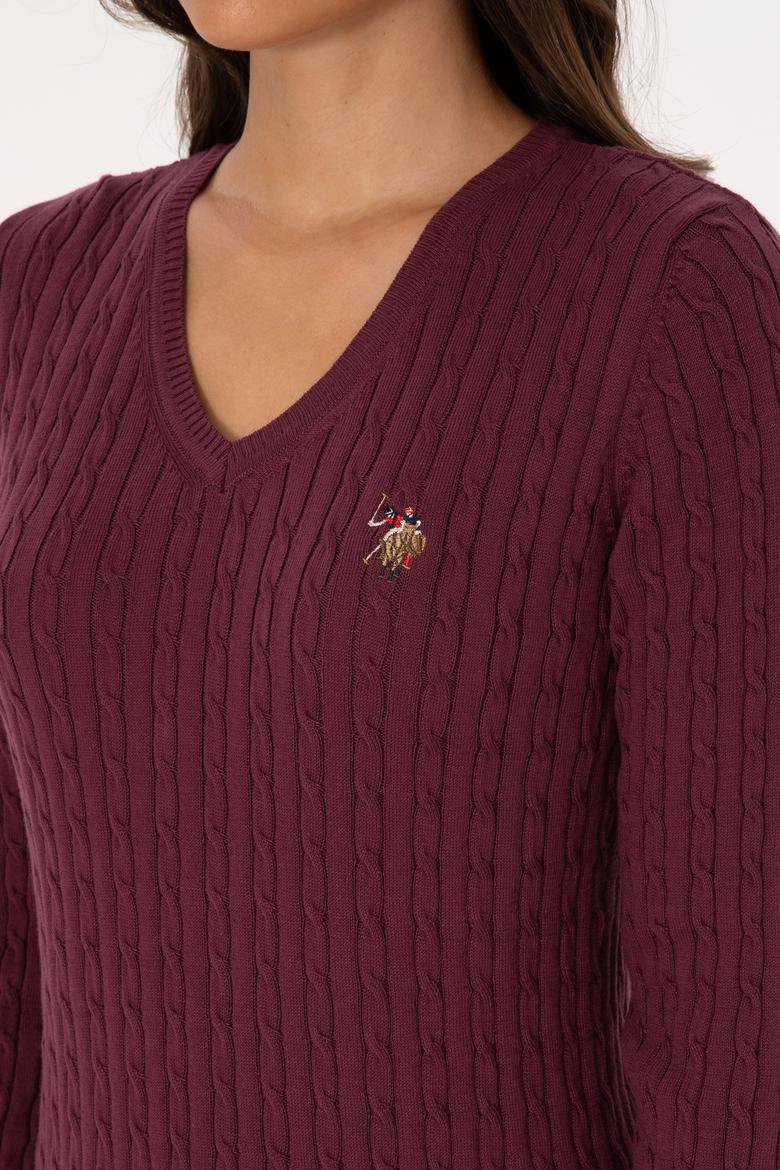 Kadın Bordo Basic Kazak - 50307700034