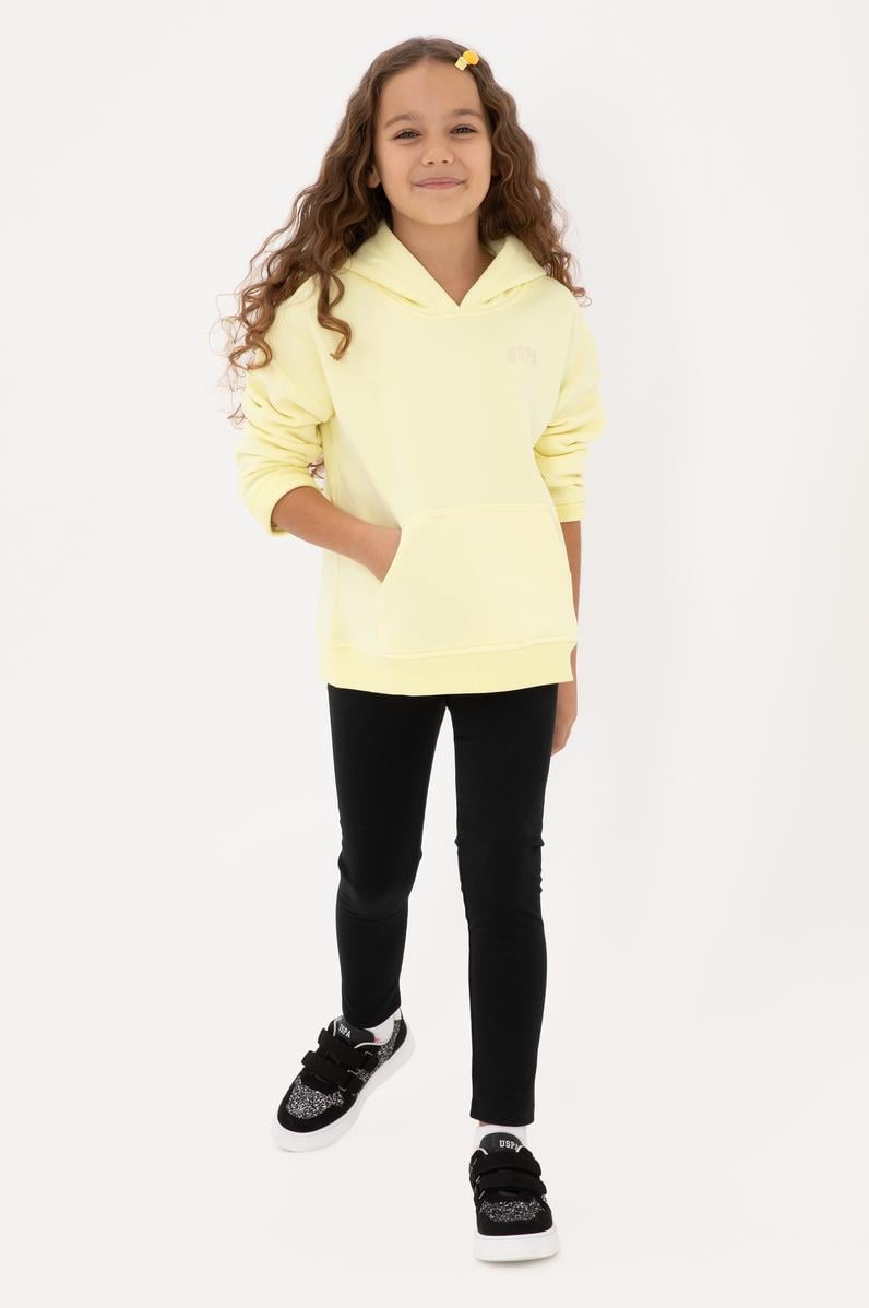 Kız Çocuk Sarı Kapüşonlu Şardonlu Basic Sweatshirt