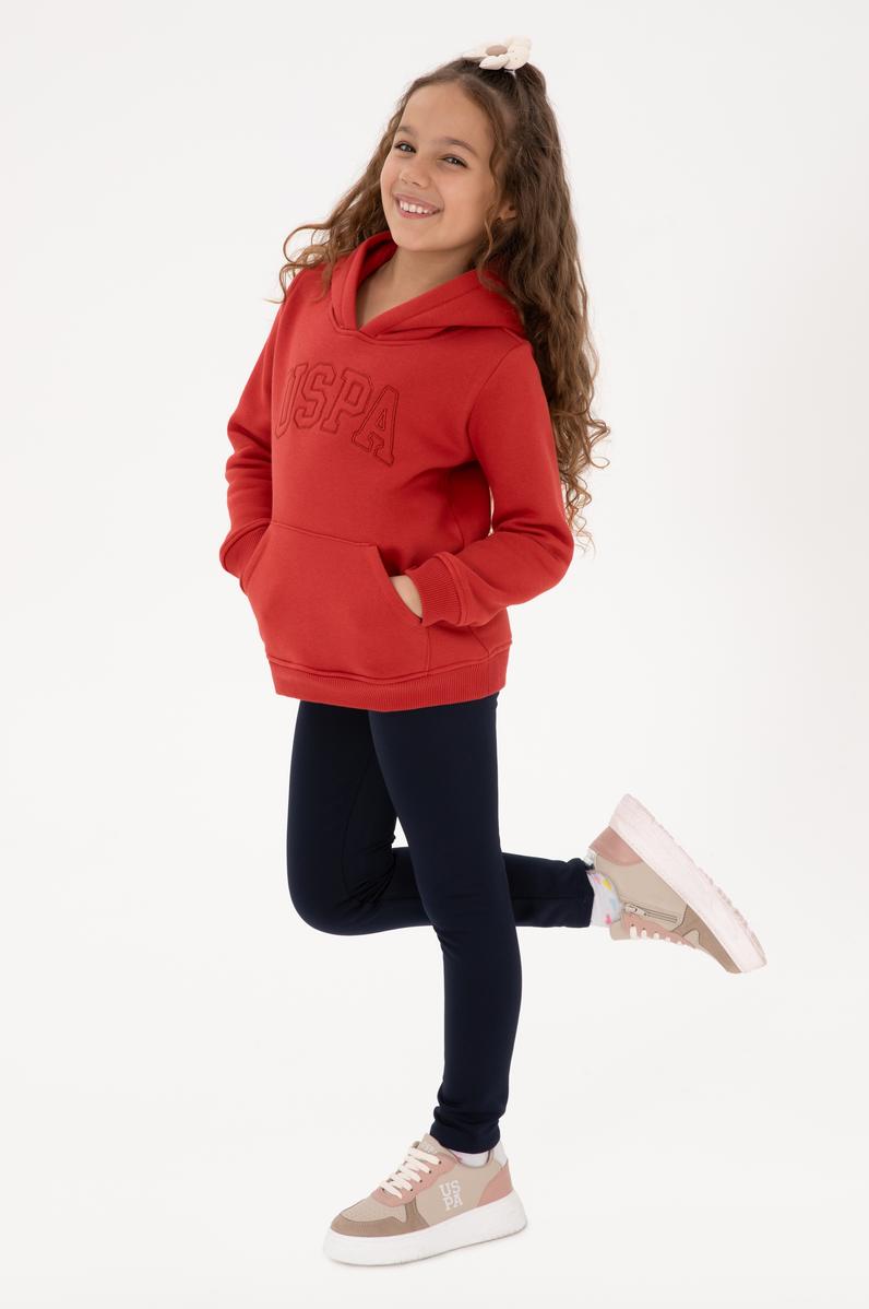 Kız Çocuk Kiremit Kapüşonlu Şardonlu Basic Sweatshirt