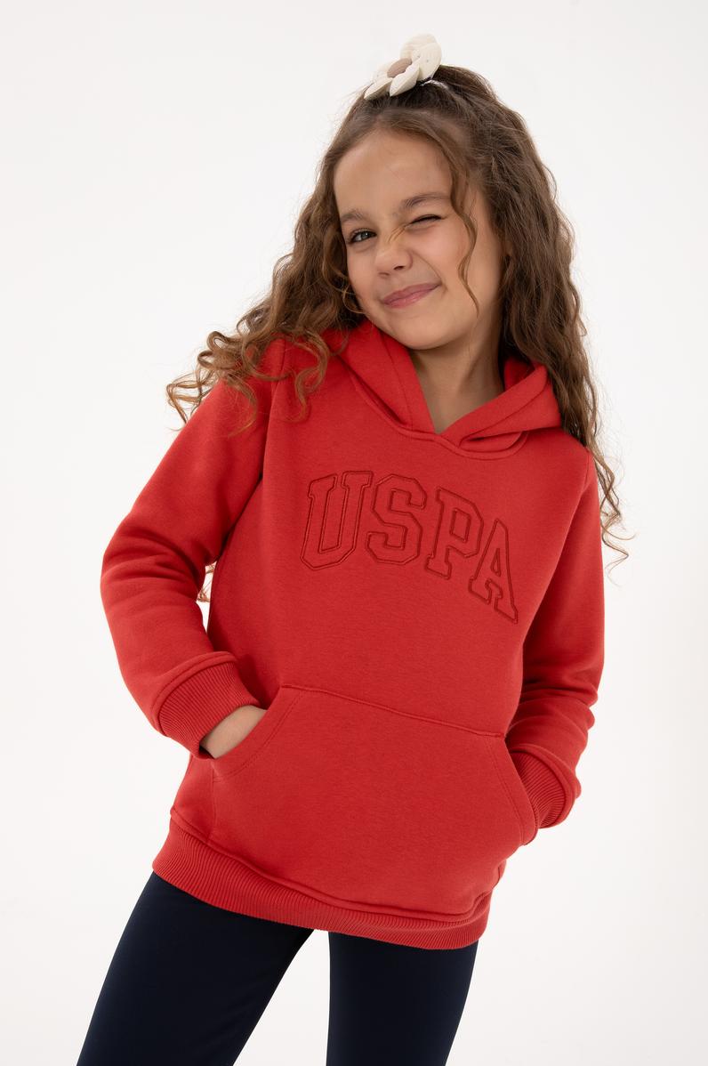 Kız Çocuk Kiremit Kapüşonlu Şardonlu Basic Sweatshirt