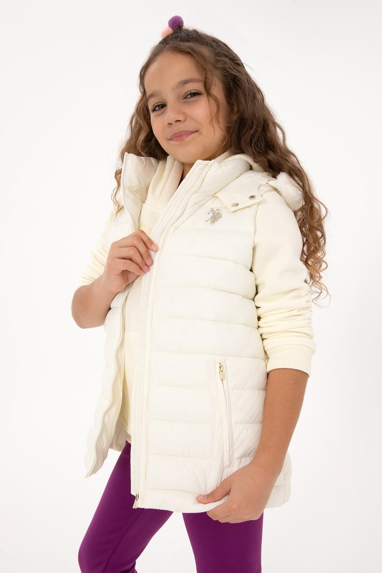 Kız Çocuk Krem Kapitone Kapüşonlu Şişme Yelek