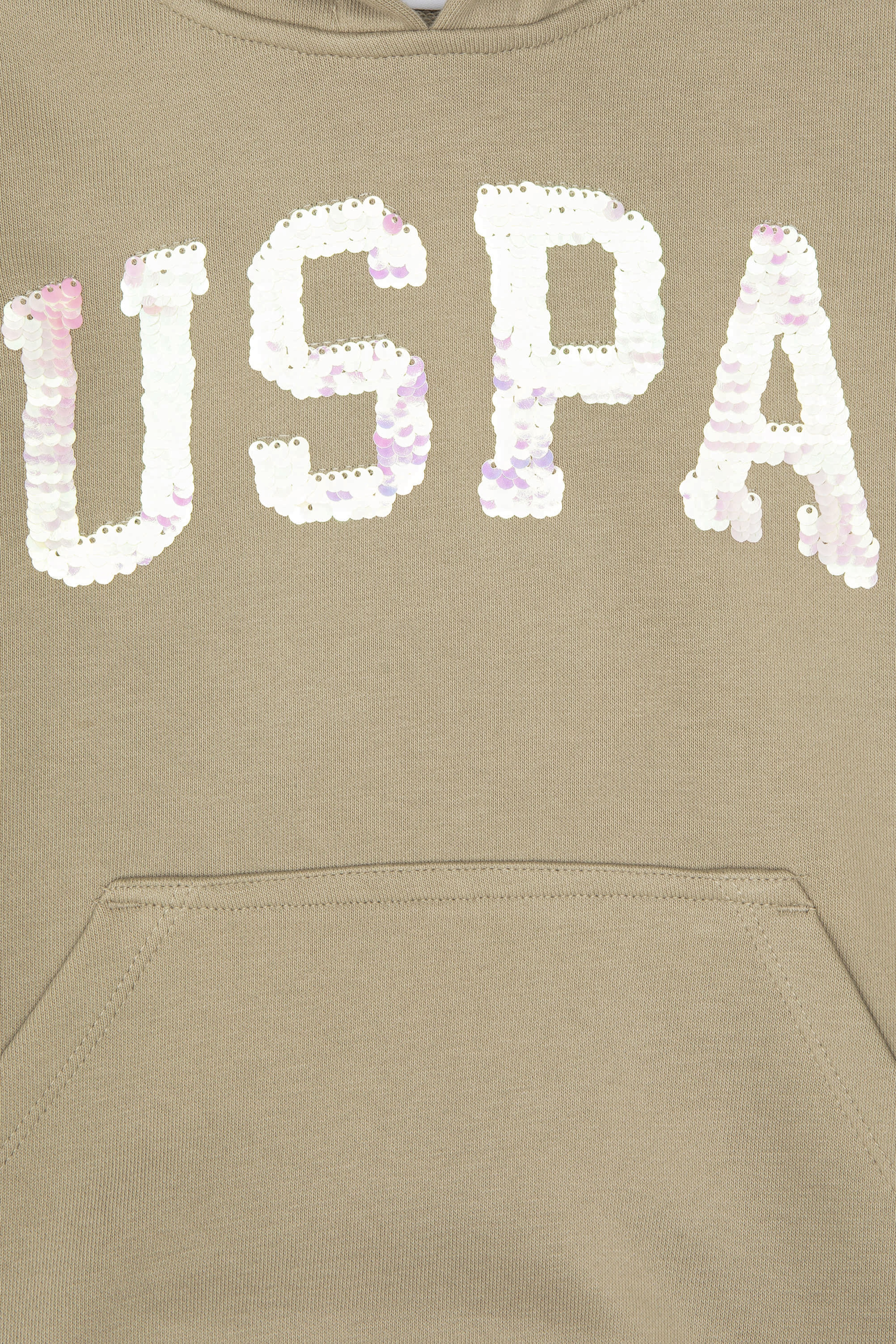 Kız Çocuk Açık Haki Payet İşlemeli Kapüşonlu Basic Sweatshirt - Image 6