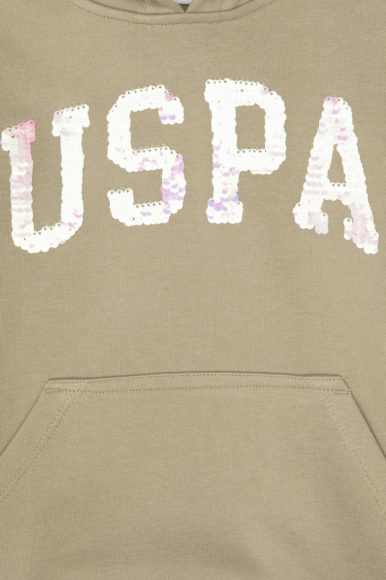 Kız Çocuk Açık Haki Payet İşlemeli Kapüşonlu Basic Sweatshirt - 50314312012