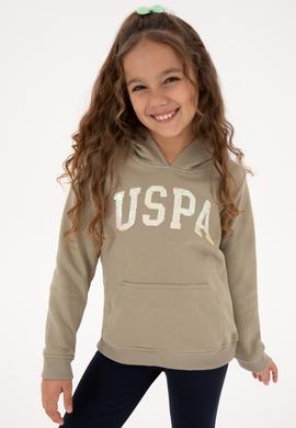 Kız Çocuk Açık Haki Payet İşlemeli Kapüşonlu Basic Sweatshirt - 50314312012
