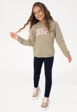 Kız Çocuk Açık Haki Payet İşlemeli Kapüşonlu Basic Sweatshirt - 50314312012