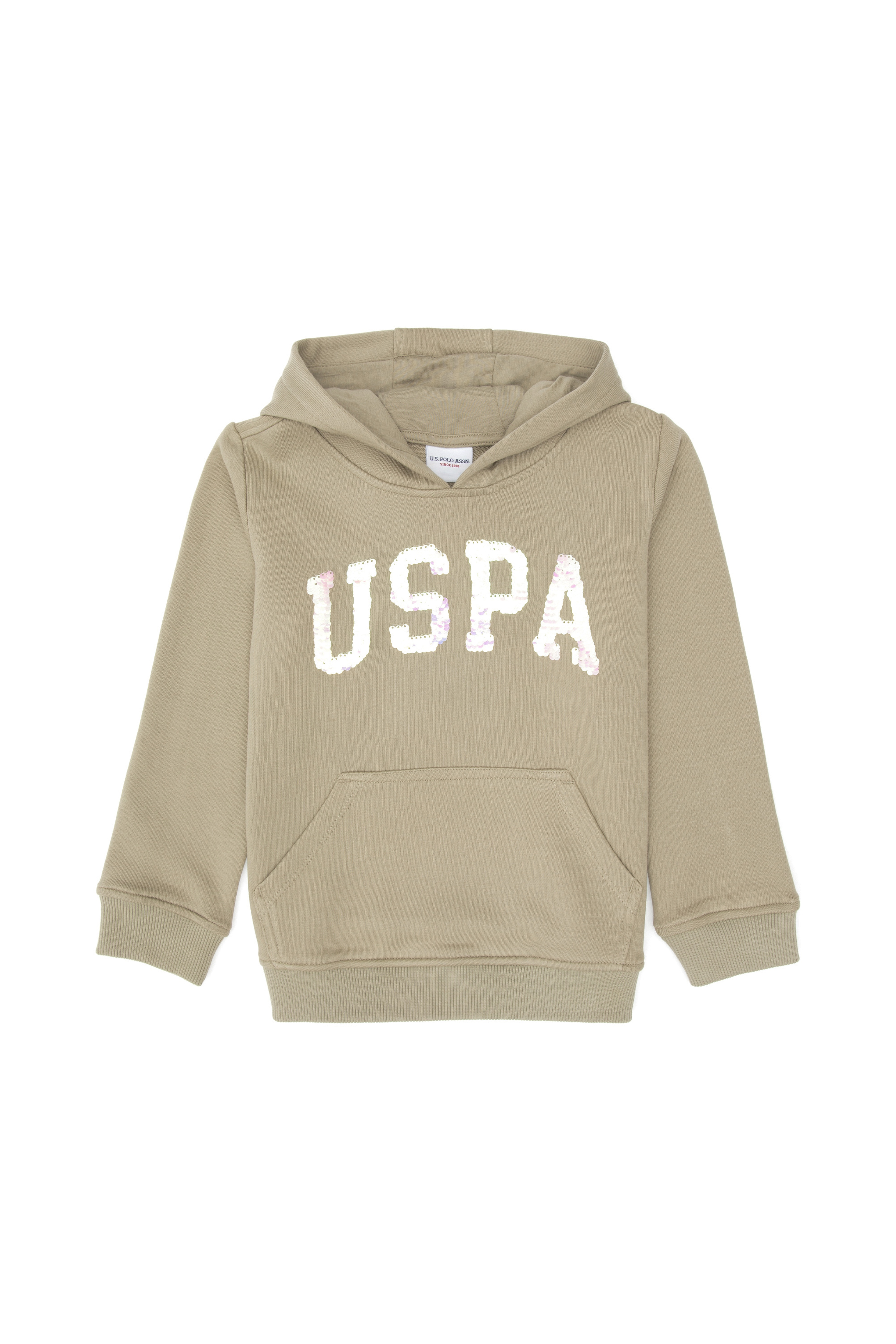 Kız Çocuk Açık Haki Payet İşlemeli Kapüşonlu Basic Sweatshirt - Image 4