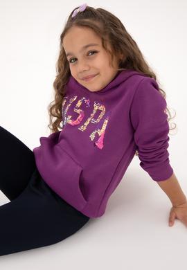 Kız Çocuk Menekşe Payet İşlemeli Şardonlu Kapüşonlu Basic Sweatshirt - 50314257016