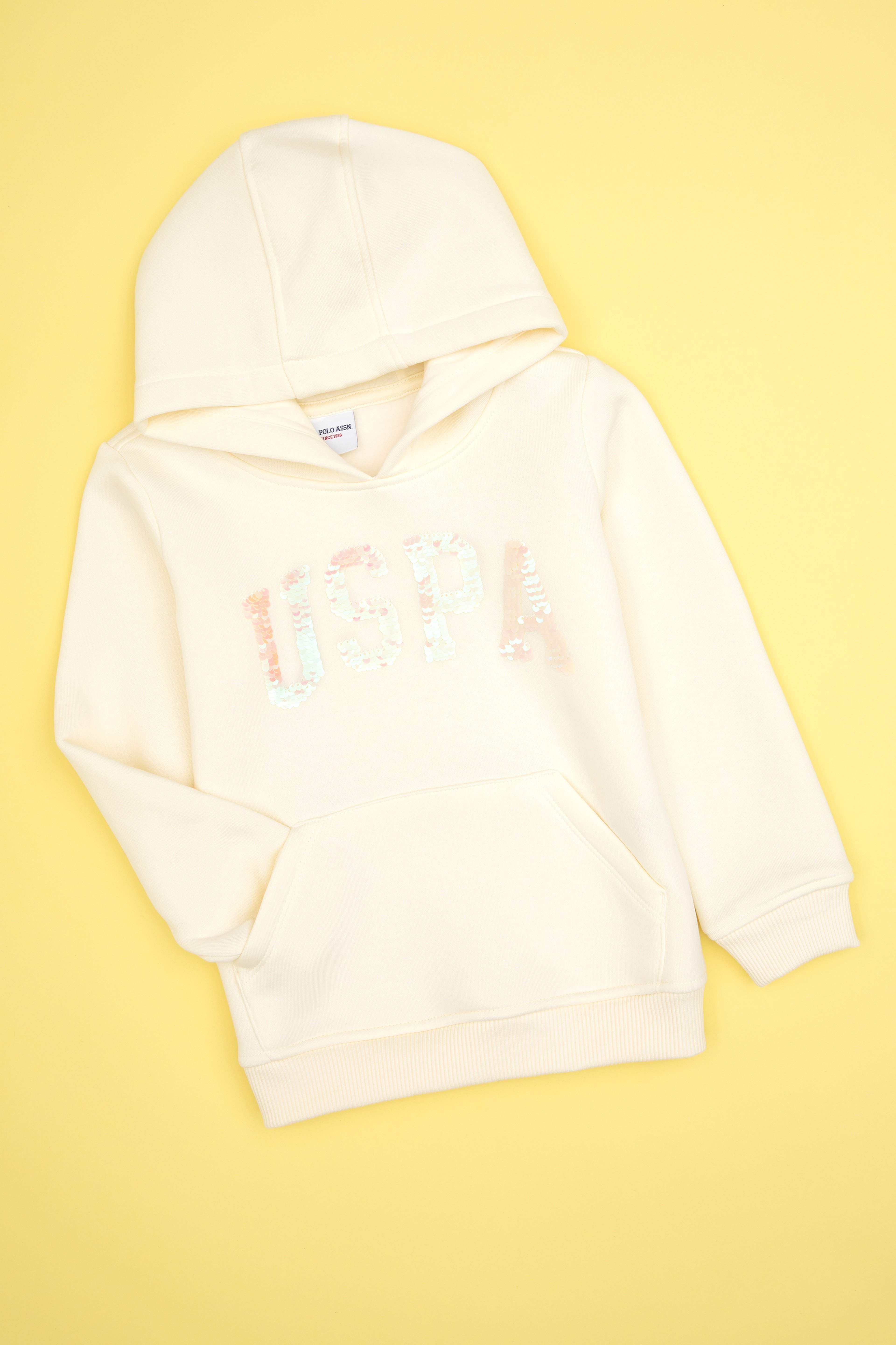Kız Çocuk Krem Payet İşlemeli Şardonlu Kapüşonlu Basic Sweatshirt - Image 3