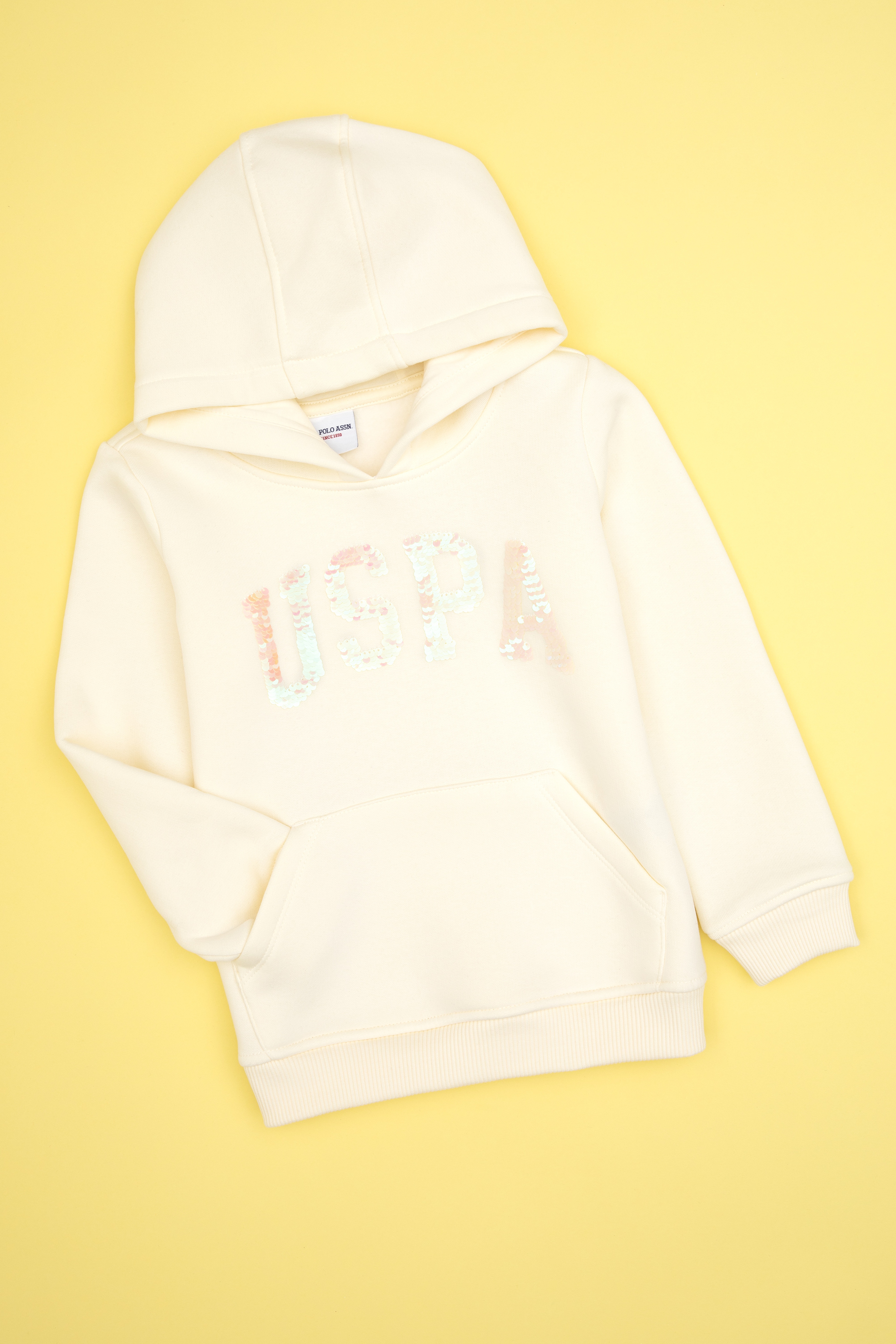 Kız Çocuk Krem Payet İşlemeli Şardonlu Kapüşonlu Basic Sweatshirt
