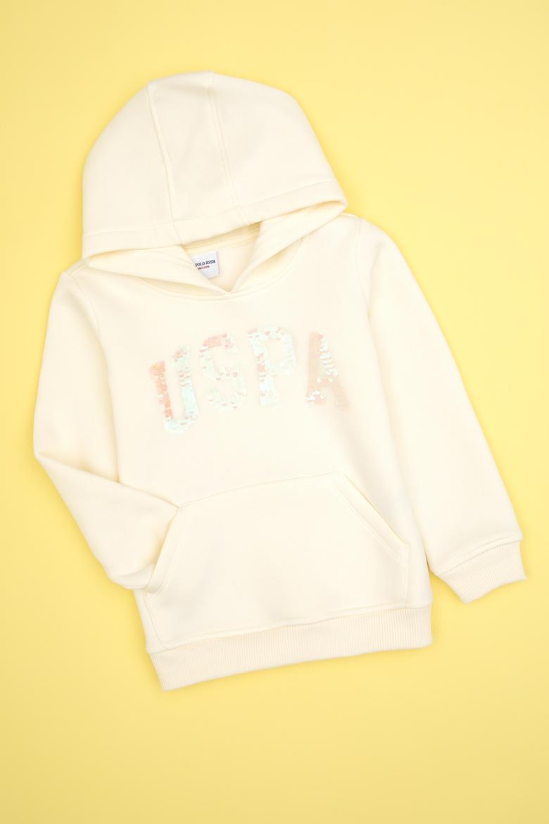 Kız Çocuk Krem Payet İşlemeli Şardonlu Kapüşonlu Basic Sweatshirt - 50314257076