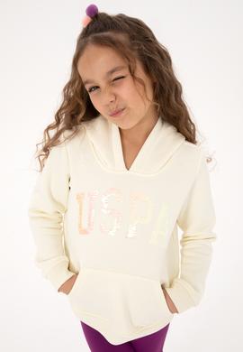 Kız Çocuk Krem Payet İşlemeli Şardonlu Kapüşonlu Basic Sweatshirt - 50314257076