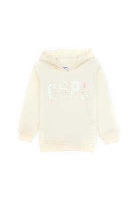 Kız Çocuk Krem Payet İşlemeli Şardonlu Kapüşonlu Basic Sweatshirt - 50314257076