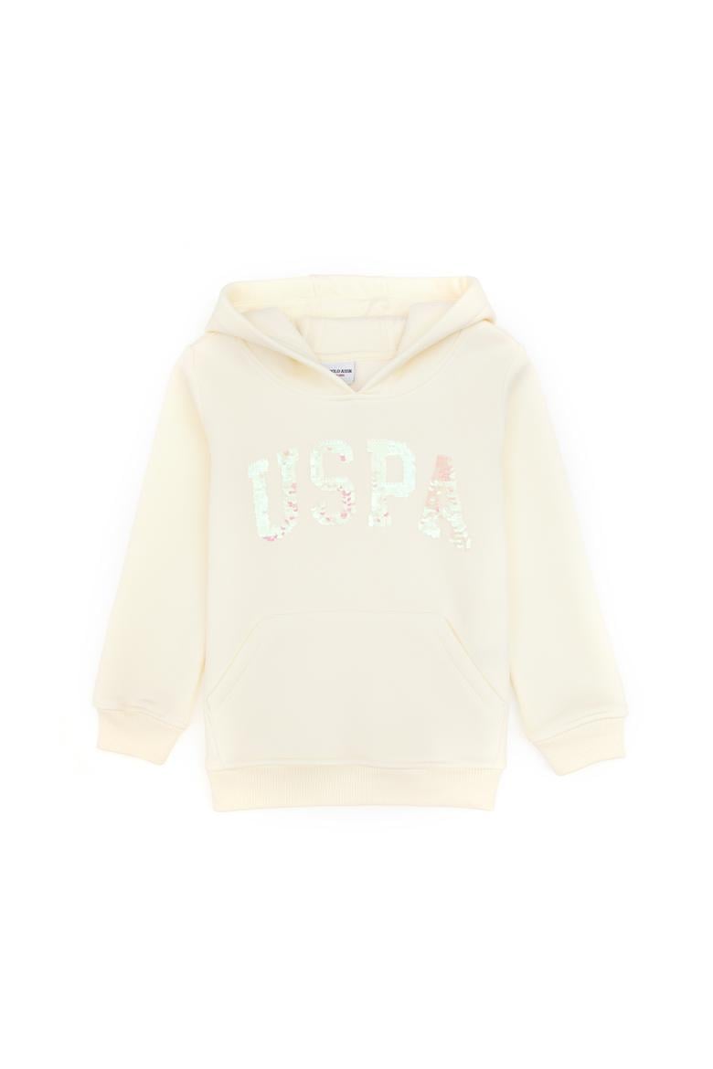 Kız Çocuk Krem Payet İşlemeli Şardonlu Kapüşonlu Basic Sweatshirt - 50314257076