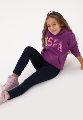 Kız Çocuk Menekşe Payet İşlemeli Şardonlu Kapüşonlu Basic Sweatshirt - 50314257016