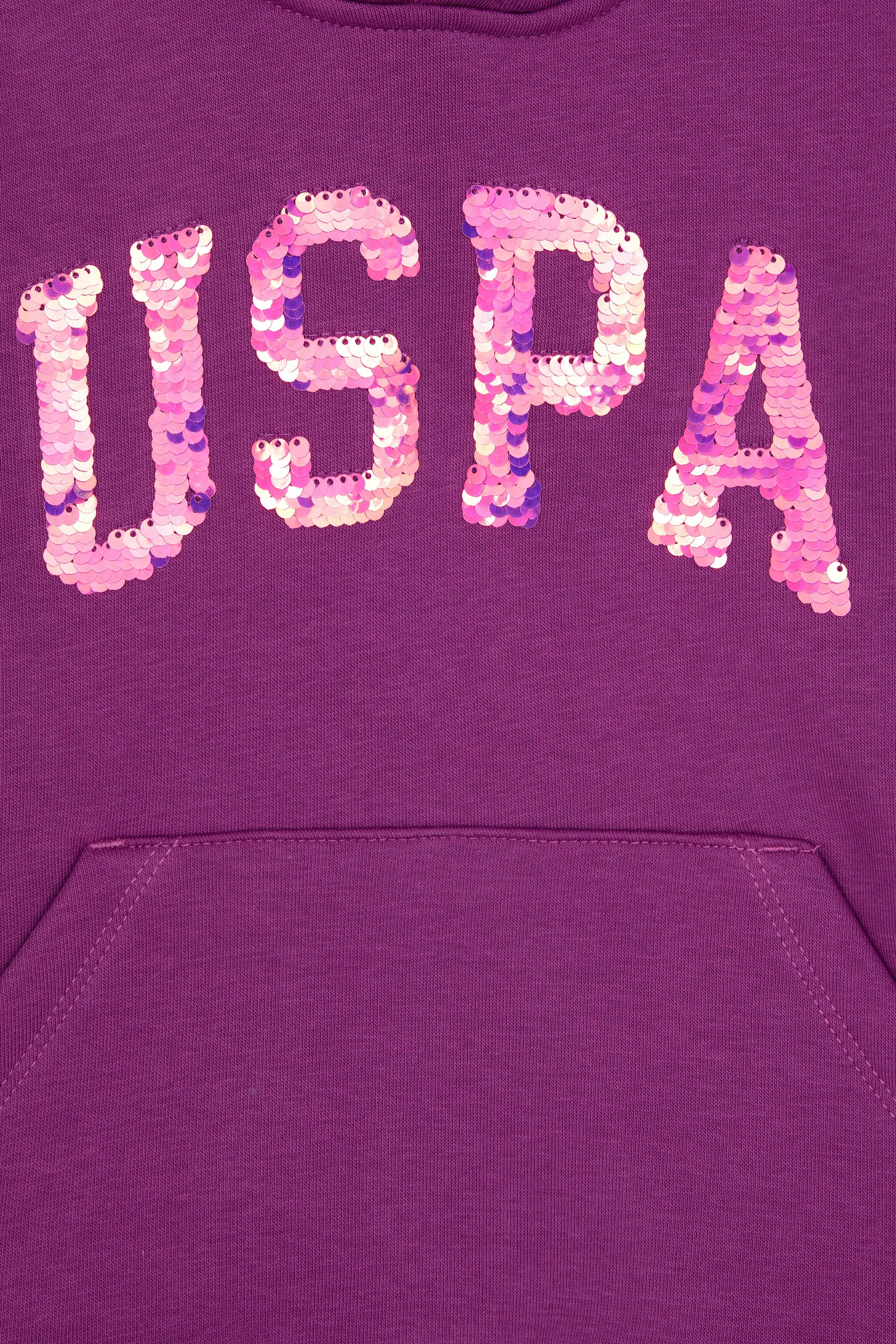 Kız Çocuk Menekşe Payet İşlemeli Şardonlu Kapüşonlu Basic Sweatshirt