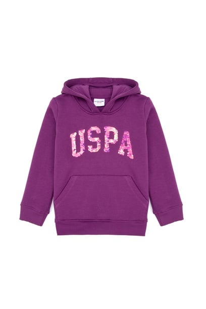Kız Çocuk Menekşe Payet İşlemeli Şardonlu Kapüşonlu Basic Sweatshirt