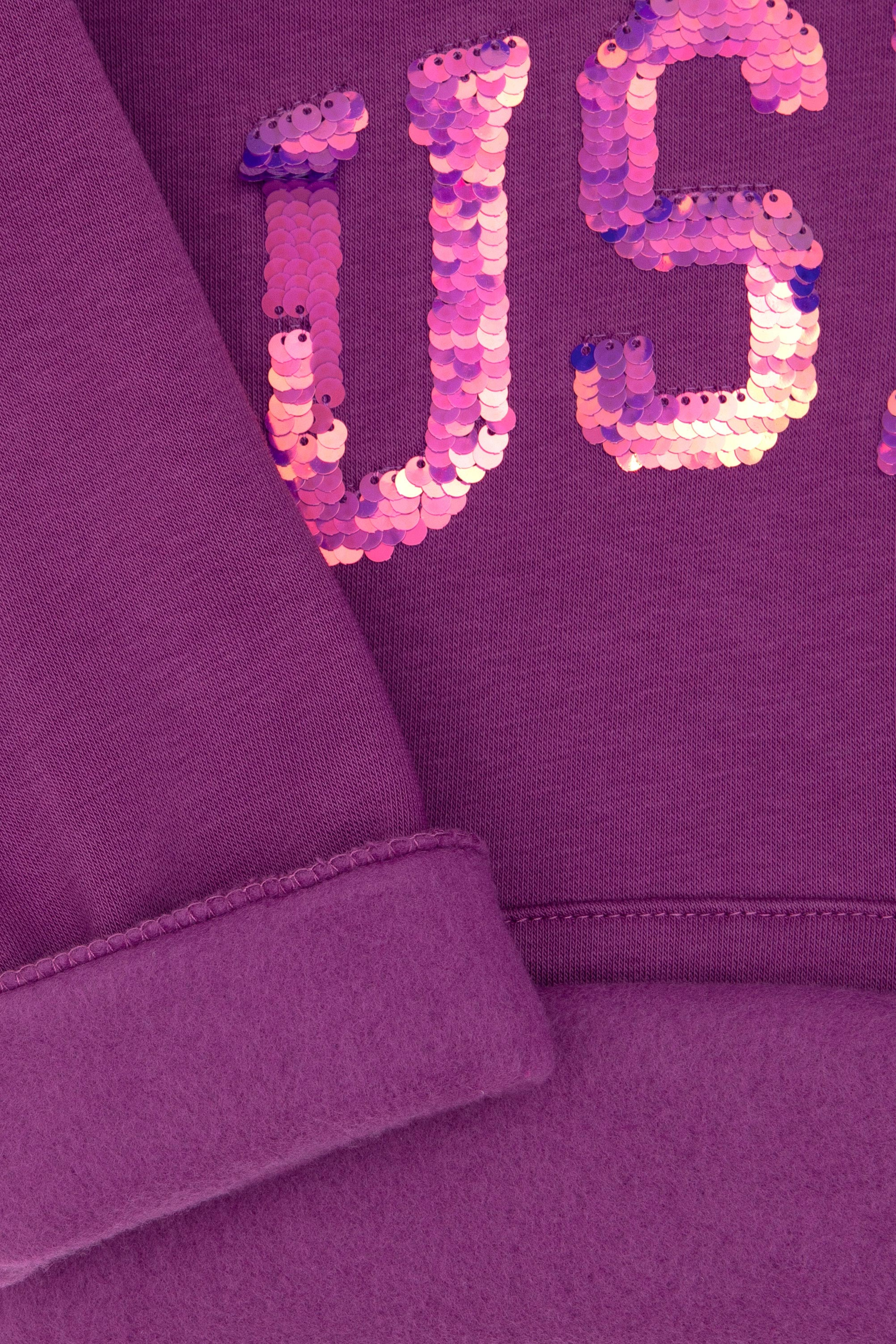 Kız Çocuk Menekşe Payet İşlemeli Şardonlu Kapüşonlu Basic Sweatshirt