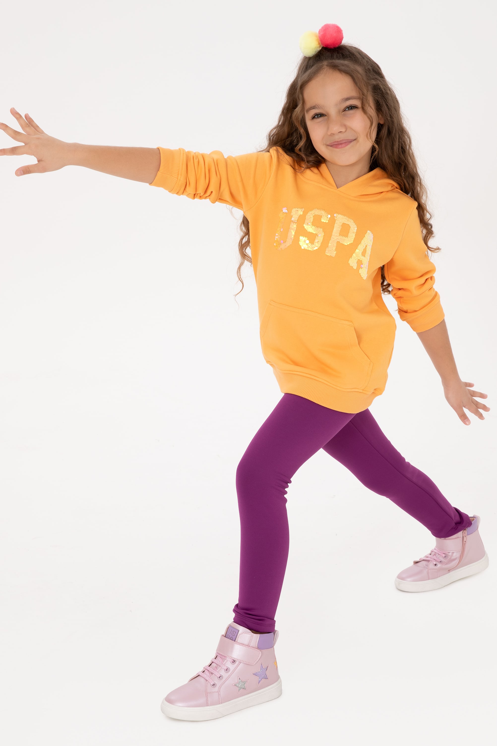 Kız Çocuk Kavun Payet İşlemeli Kapüşonlu Basic Sweatshirt - Image 2