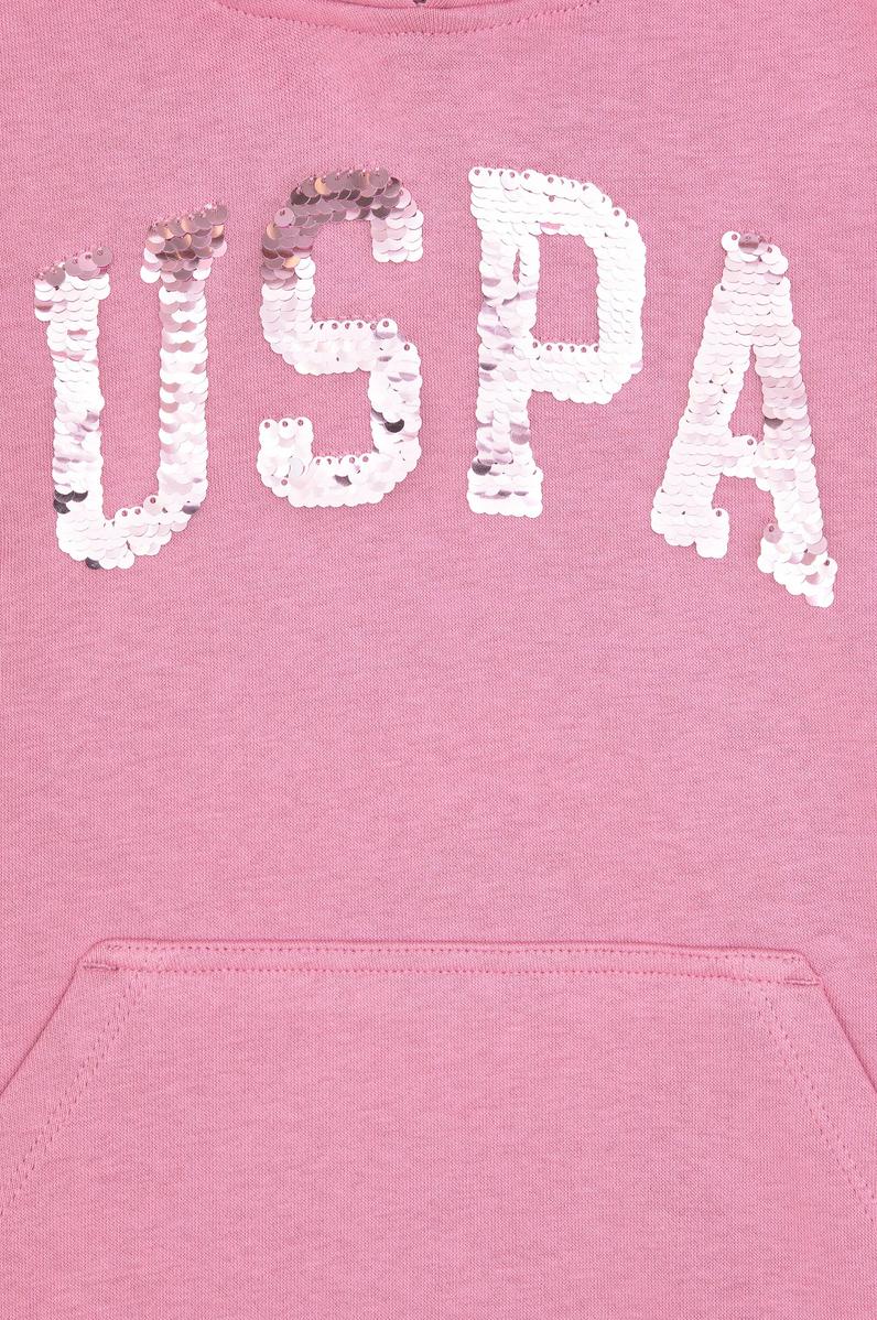 Kız Çocuk Pembe Payet İşlemeli Kapüşonlu Basic Sweatshirt