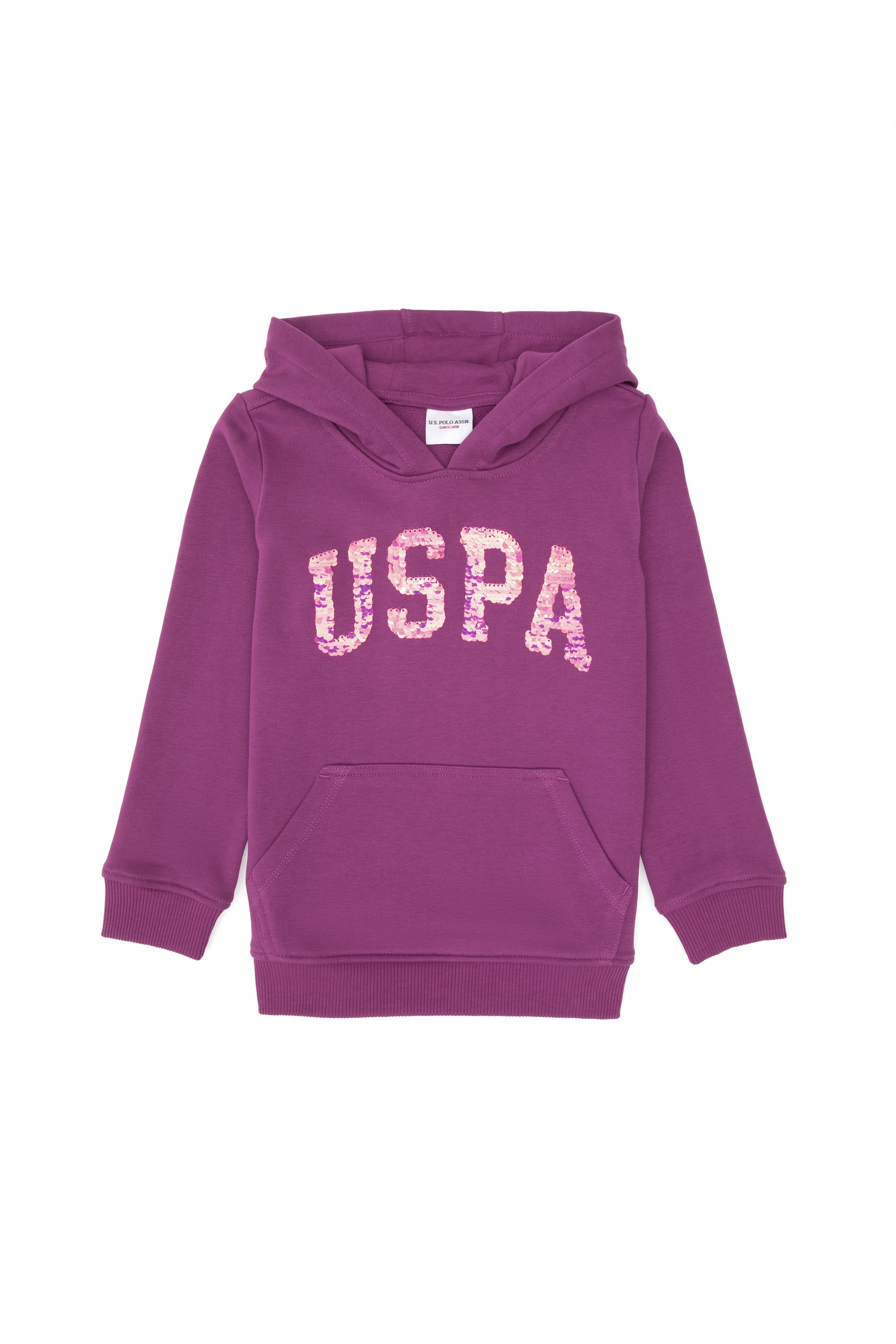 Kız Çocuk Menekşe Payet İşlemeli Kapüşonlu Basic Sweatshirt
