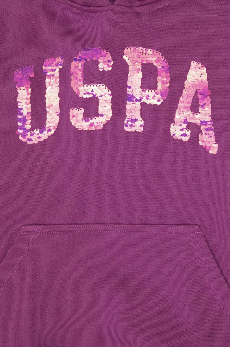 Kız Çocuk Menekşe Payet İşlemeli Kapüşonlu Basic Sweatshirt