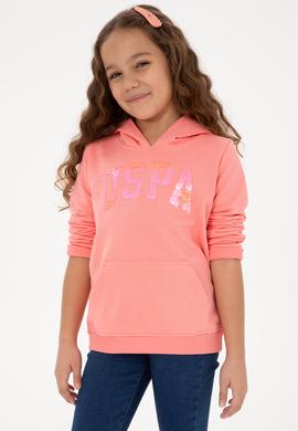 Kız Çocuk Neon Pembe Payet İşlemeli Kapüşonlu Basic Sweatshirt - 50314312022