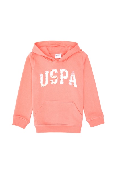 Kız Çocuk Neon Pembe Payet İşlemeli Kapüşonlu Basic Sweatshirt