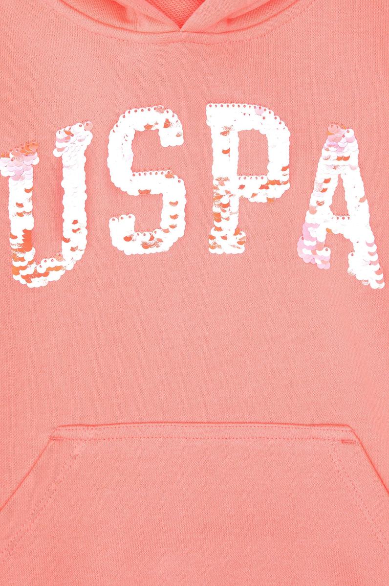 Kız Çocuk Neon Pembe Payet İşlemeli Kapüşonlu Basic Sweatshirt