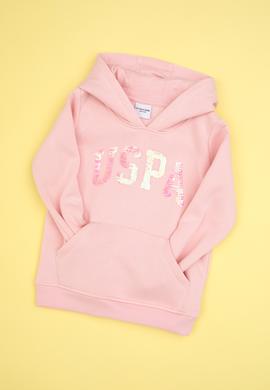Kız Çocuk Toz Pembe Payet İşlemeli Şardonlu Kapüşonlu Basic Sweatshirt - 50314257084